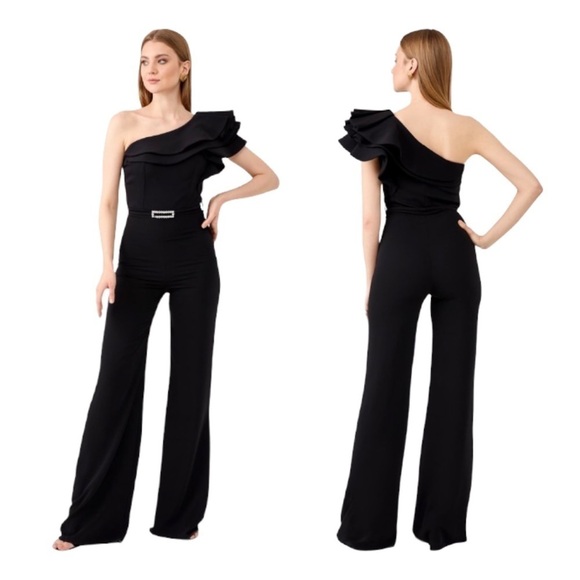 Odrella Serena NWT One Shoulder Ruffled Jumpsuit - Picture 1 of 15